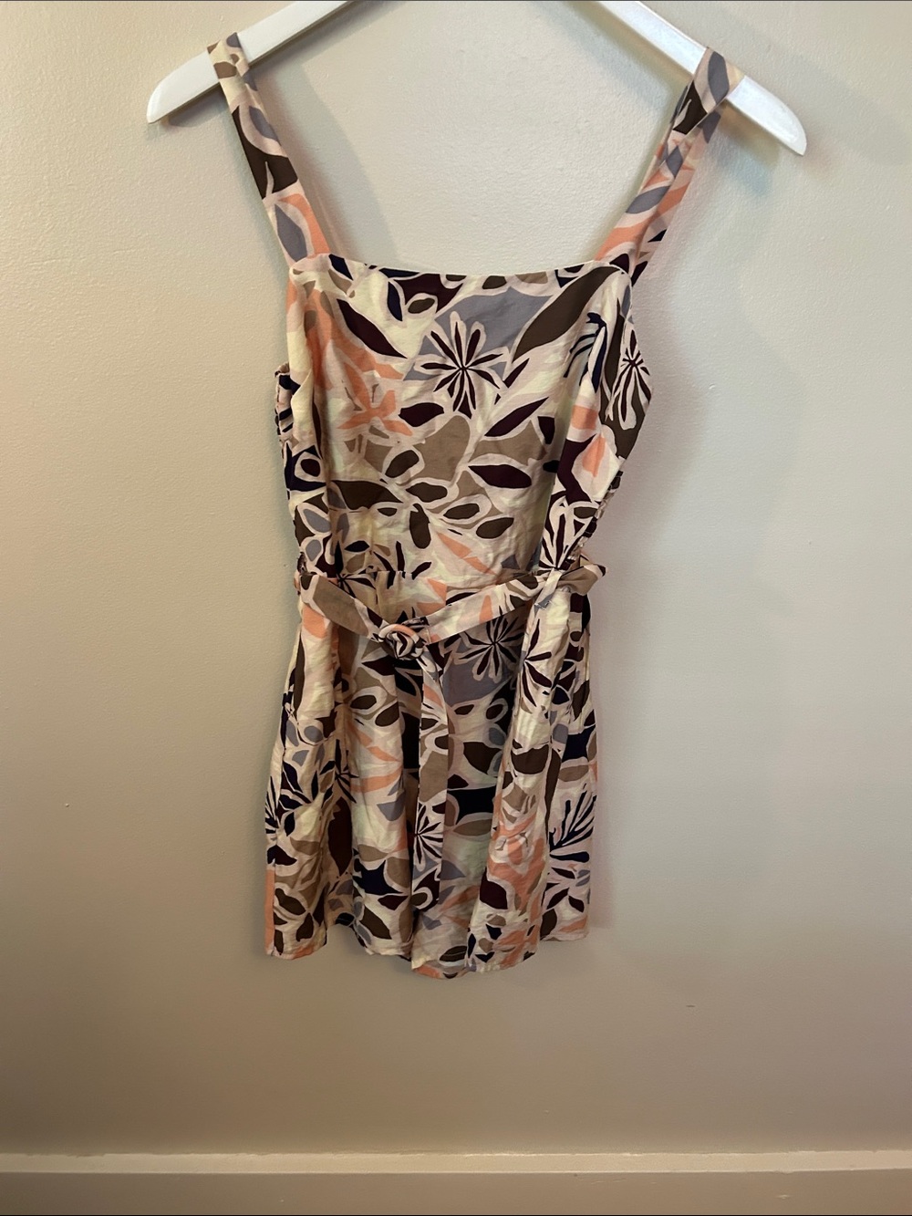 Sadie & Sage Floral Tie-Waist Mini Dress in Pink, Brown & Cream